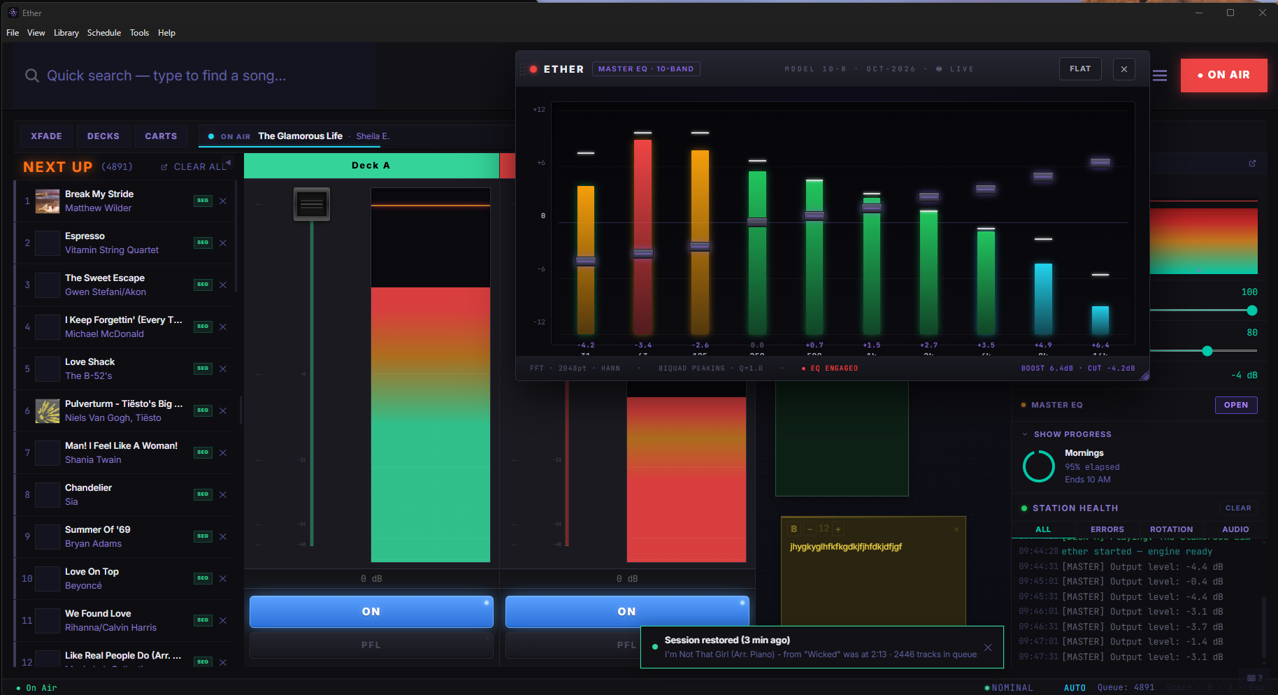 Master EQ rack with live spectrum
